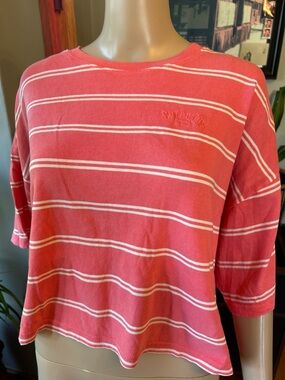 Billabong Coral and White Striped Crop Top